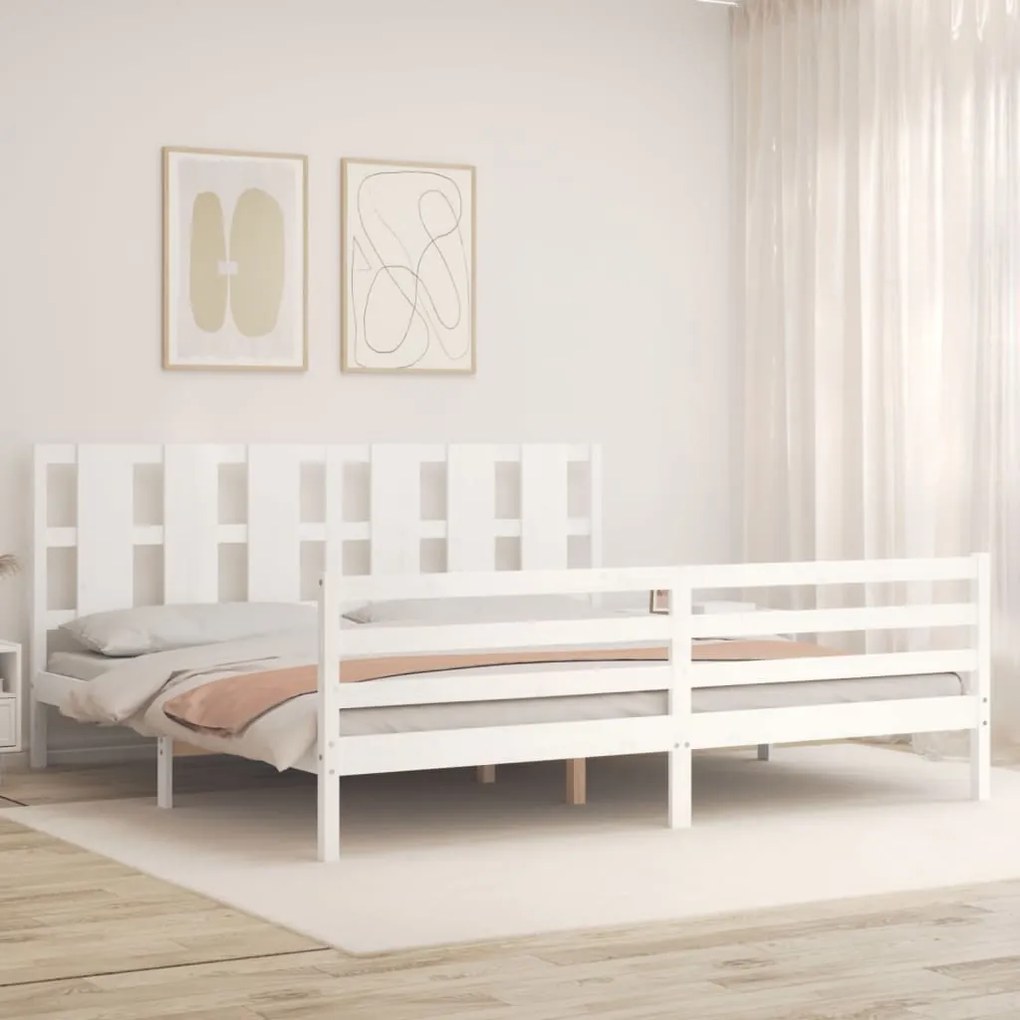 Estrutura cama Super King Size c/ cabeceira madeira branco