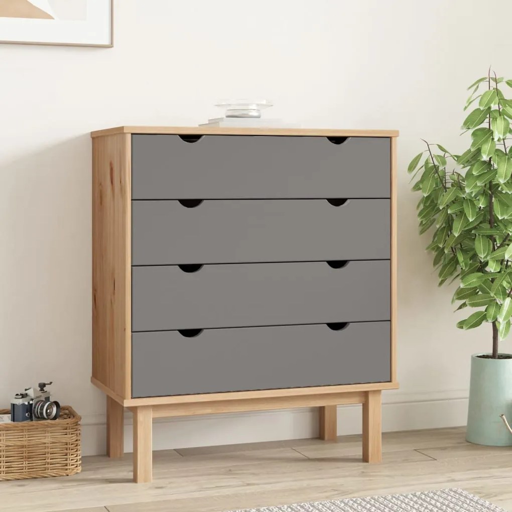 348583 vidaXL Armário gavetas OTTA 76,5x39,5x90cm pinho maciço castanho/cinza