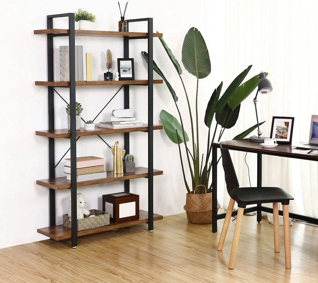 Estante vintage com 5 prateleiras 33,5 x 105 x 177,5 cm castanho vintage-preto