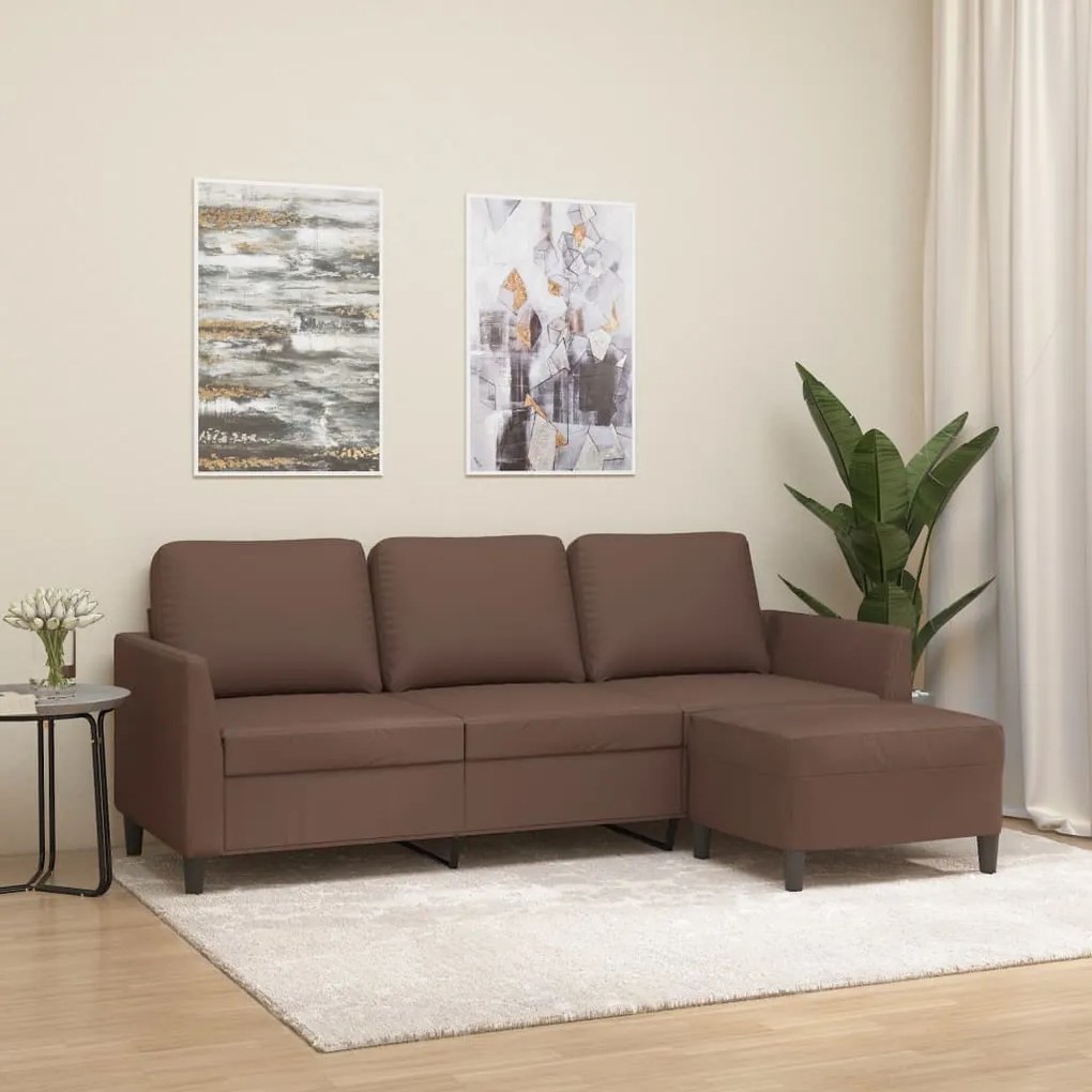 vidaXL Sofá 3 lugares c/ apoio de pés 180 cm couro artificial castanho