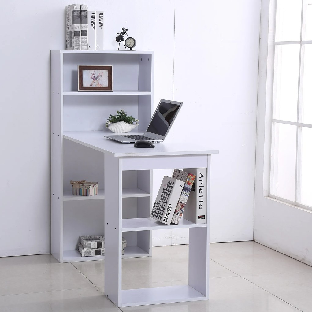 Secretária para Computador com Estante de Prateleiras para Casa Escritório Mobiliário de Escritório 120x55x120 cm