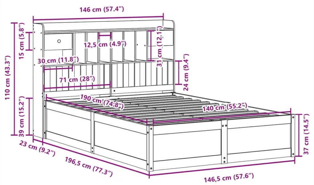 Cama sem colchão 140x190 cm madeira de pinho maciça branco