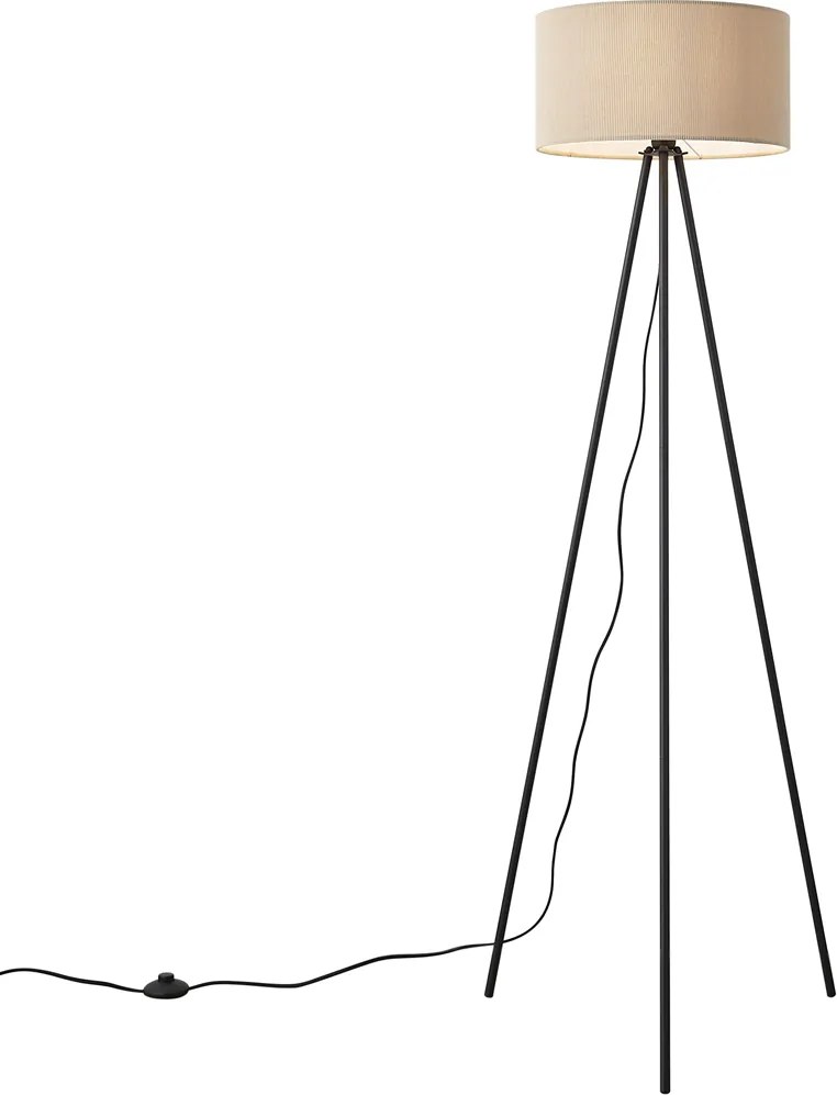 Candeeiro de pé tripé moderno taupe com abajur de veludo - Luz
