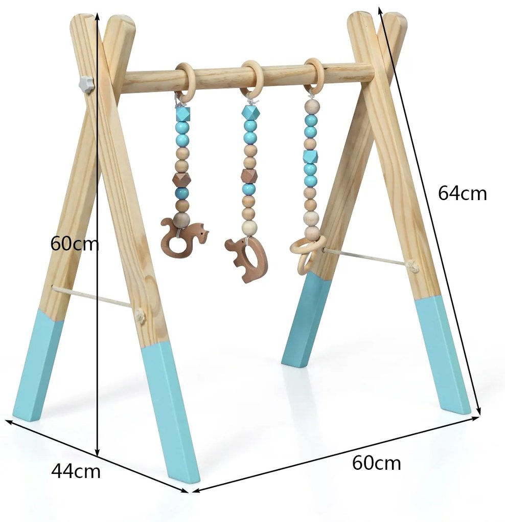 Ginásio para bebés com brinquedos para dentição Desenvolvimento cerebral dobrável em madeira para crianças +3 meses 66 x 40 x 60 cm Verde