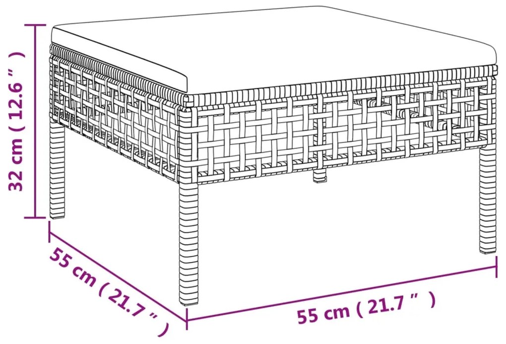 6 pcs conjunto lounge de jardim c/ almofadões vime PE cinzento