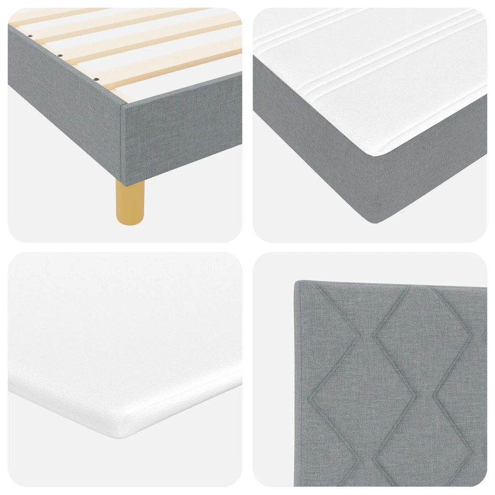 Cama Box Spring com Colchão Cinza Claro 120x190 cm Tecido