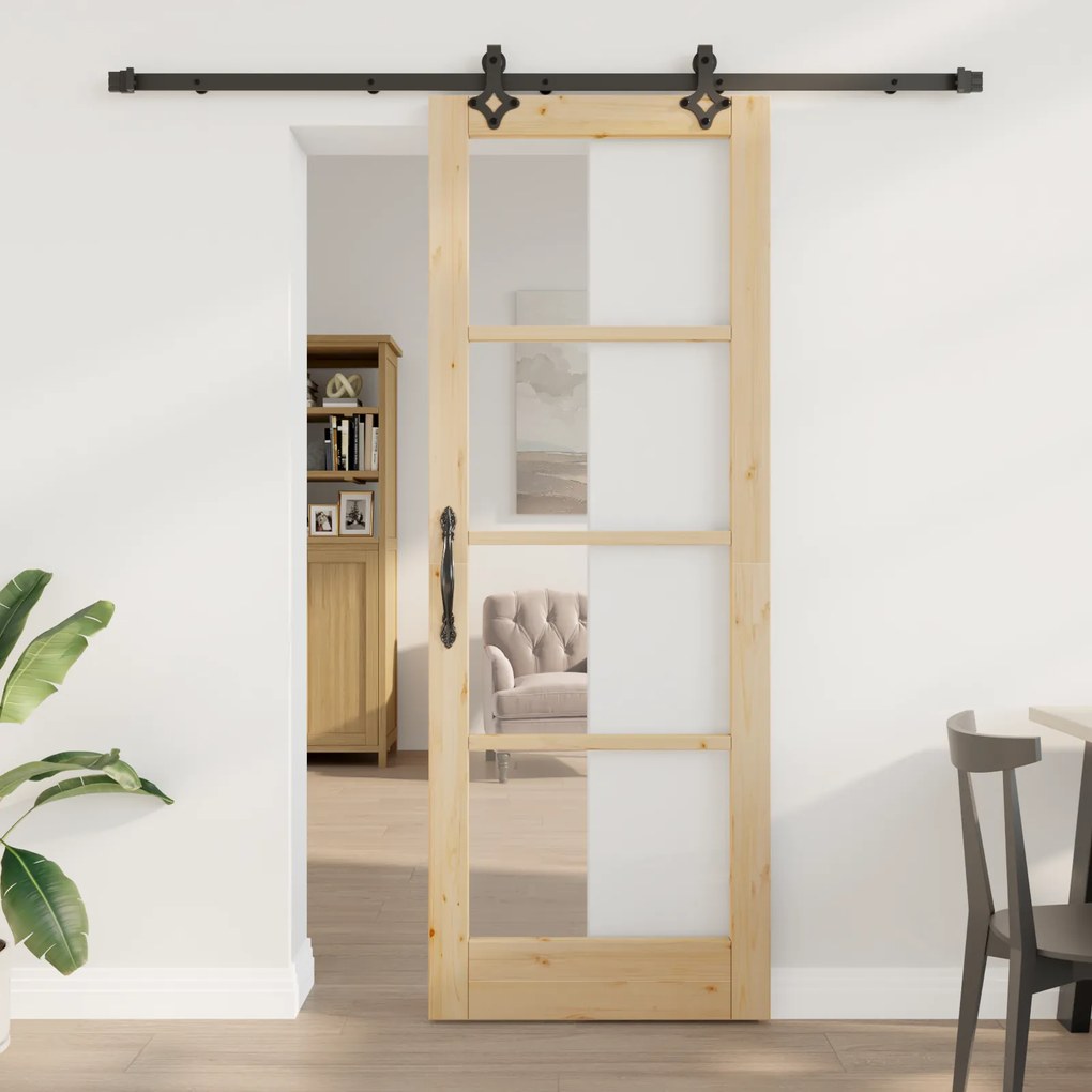 Porta Deslizante vidaXL com Conjunto de Hardware "ORKDAL" Madeira Sólida &amp; Vidro