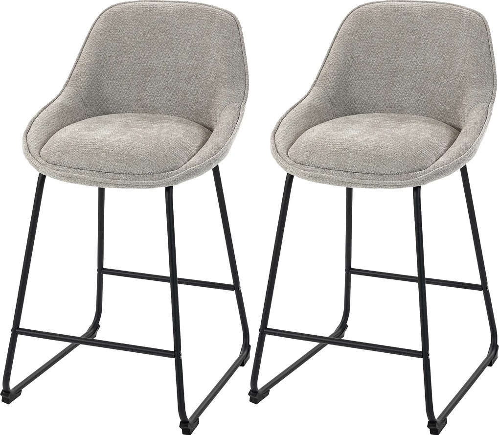 HOMCOM Conjunto de 2 Banquetas de Bar, Banquetas em Chenille, Assento Estofado 64H cm, Encosto e Apoia-Pés, Cinza | Aosom Portugal