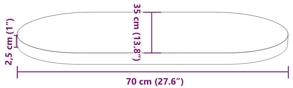 Tampo de mesa oval 70x35x2,5 cm madeira de pinho maciça