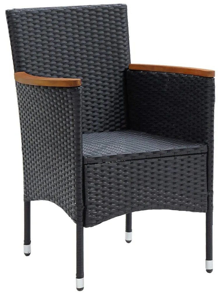 3 pcs conjunto de jantar p/ jardim c/ almofadões vime PE preto
