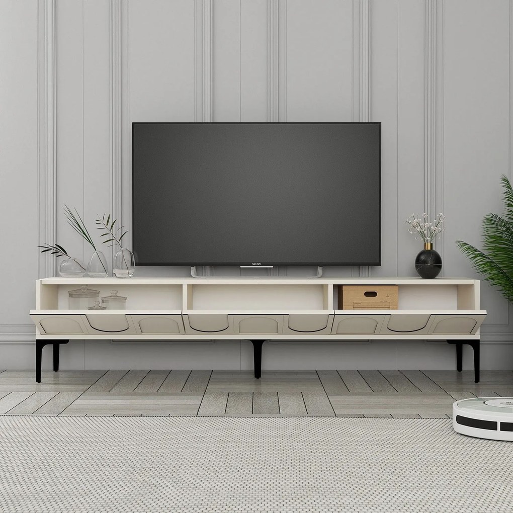 Móvel TV Lyon – Creme e Preto – 180x42x35 cm