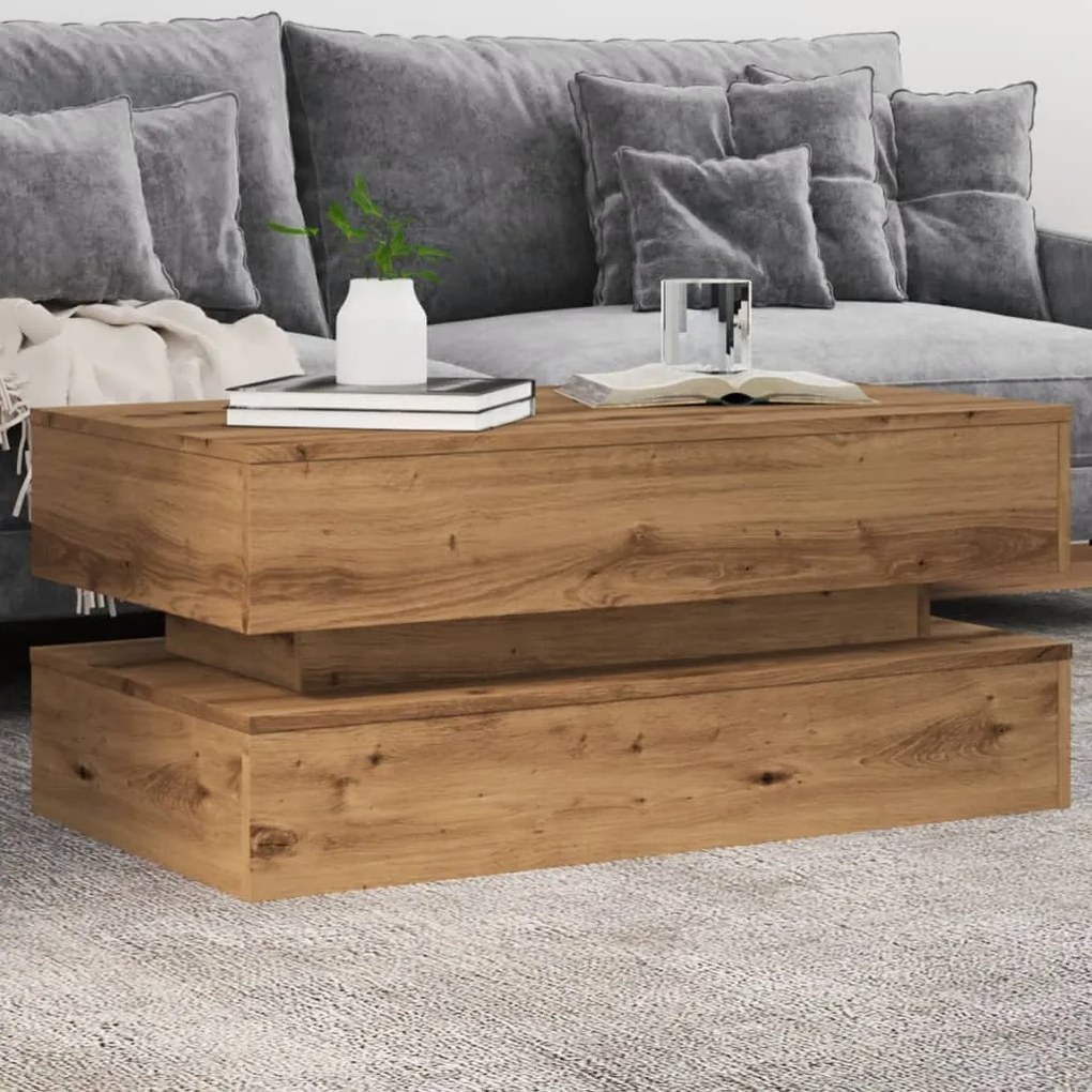 vidaXL Mesa de centro com luzes LED 90x50x40 cm carvalho artisiano