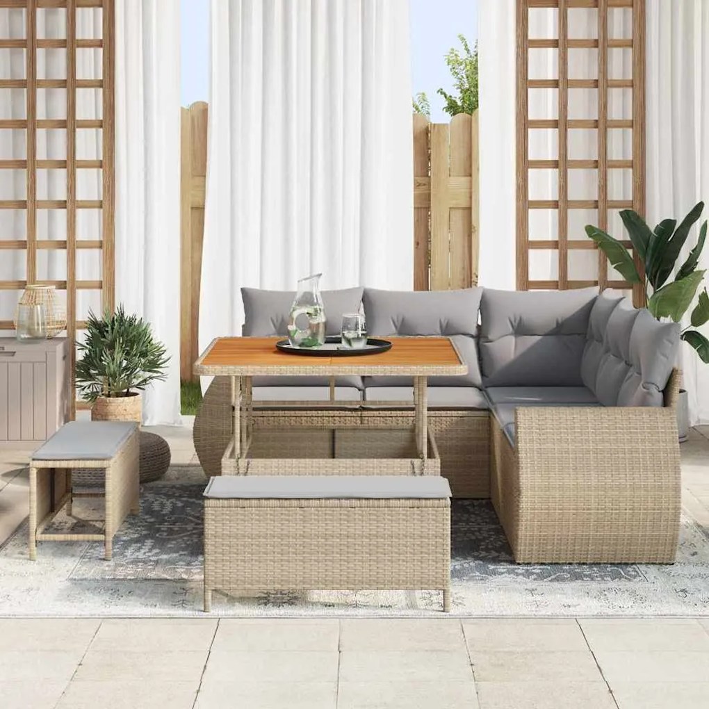Conjunto de Sofá de Jardim vidaXL de 8 Peças com Almofadas Bege Polyra