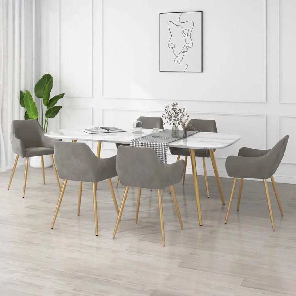 vidaXL Cadeiras de jantar 6 pcs veludo cinzento-claro