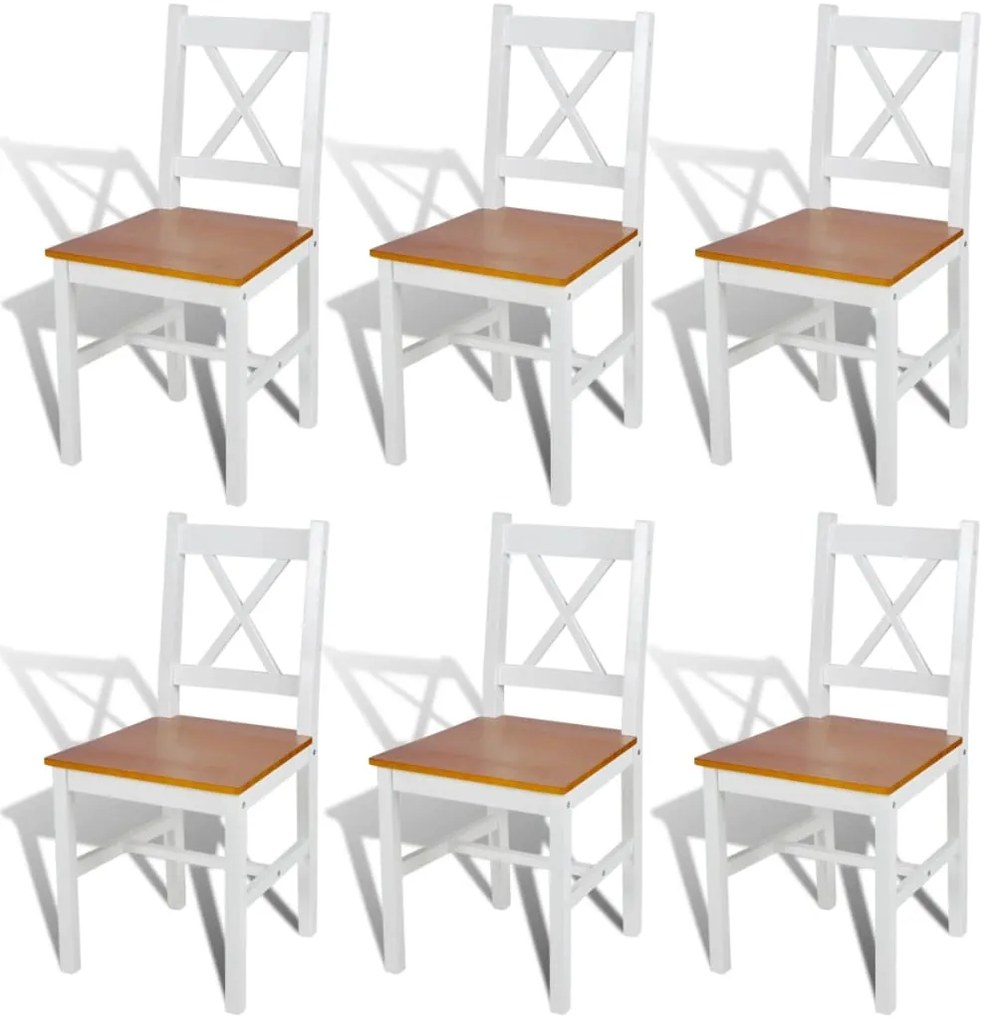 vidaXL Cadeiras de jantar 6 pcs madeira de pinho branco