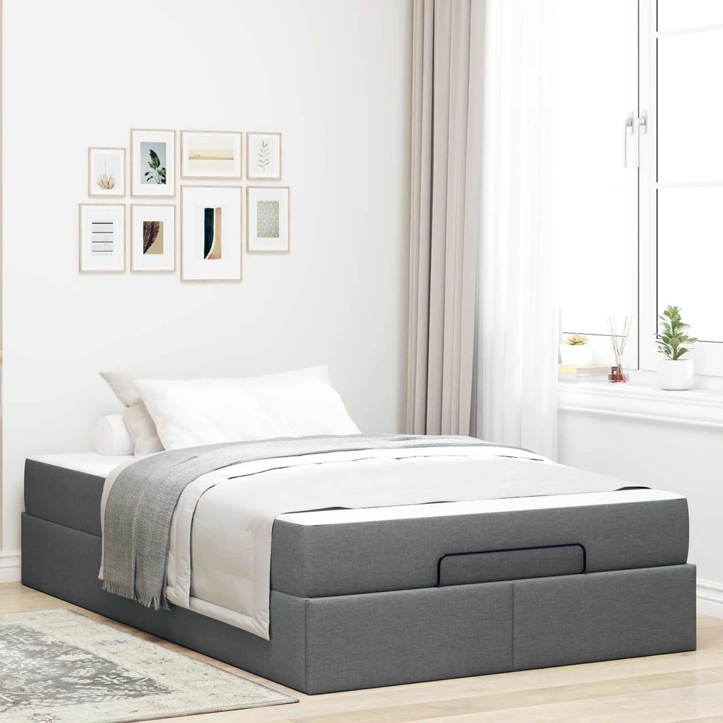 vidaXL Estrutura de cama com colchão 2 pcs Cinza Escuro tecido