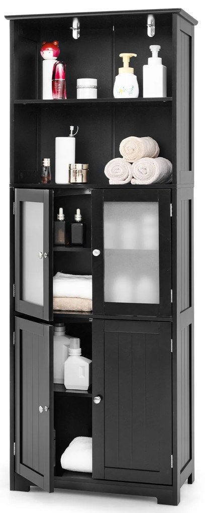 Armário de banheiro autônomo de 6 níveis com 2 compartimentos abertos e prateleiras ajustáveis ​​- cinza