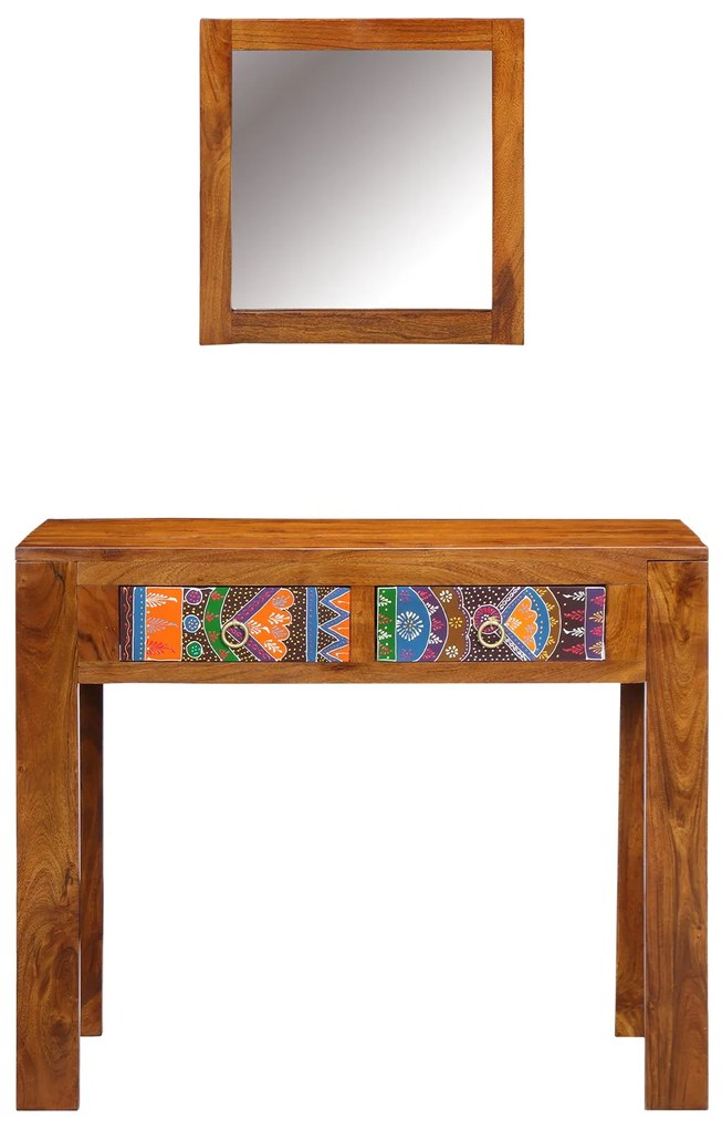 Mesa de Maquilhagem com Espelho Castanho Madeira Sólida de Acácia