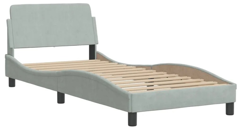 Estrutura de cama c/ cabeceira 90x190 cm veludo cinzento-claro