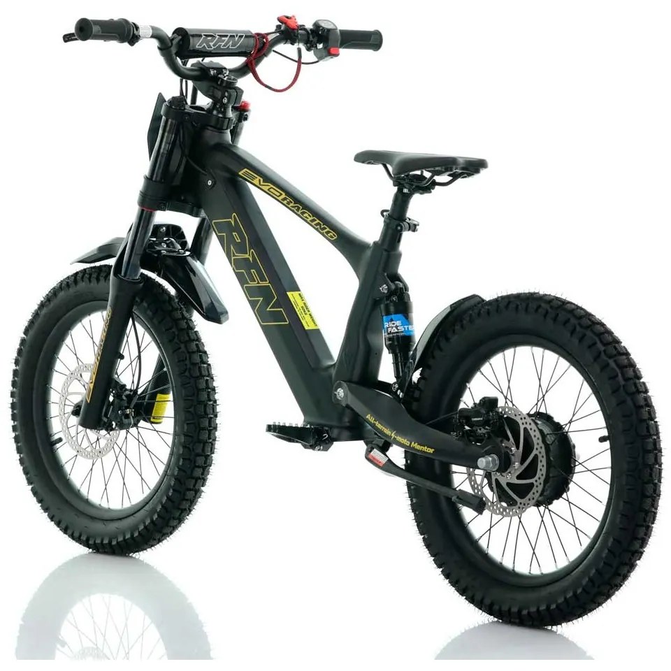 Bicicleta elétrica infantil 500W Roan RXF Evo Racing 18" Preta e Dourada