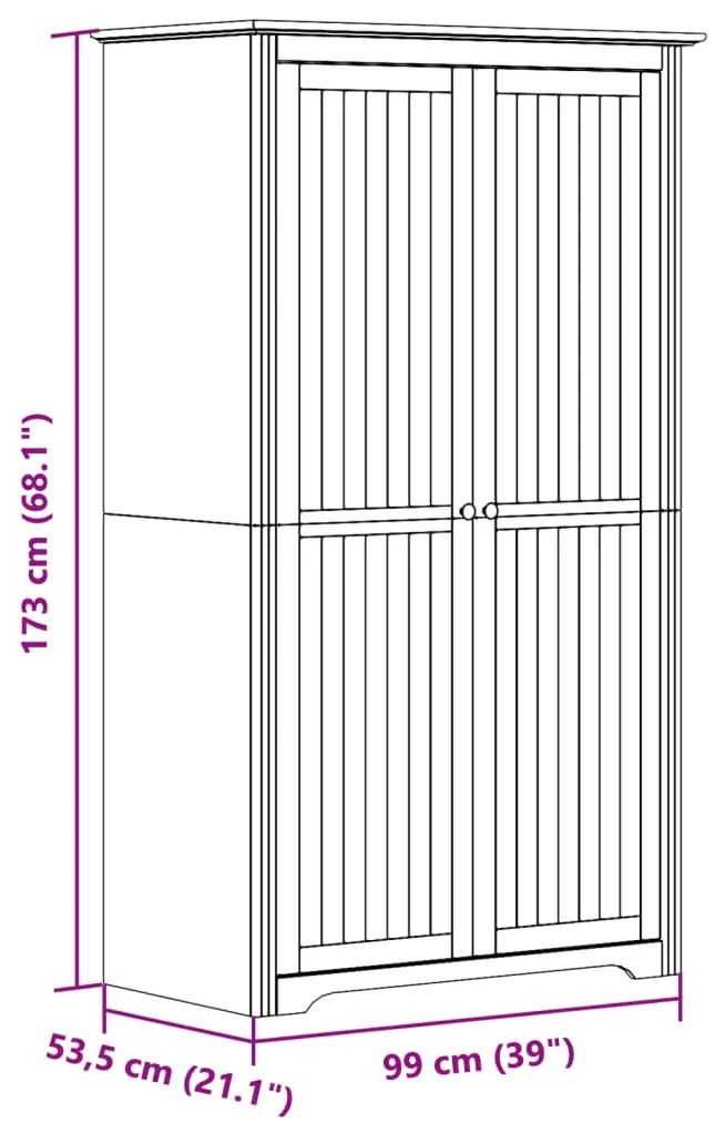 Roupeiro BODO 99x53,5x173 cm pinho maciço branco e castanho