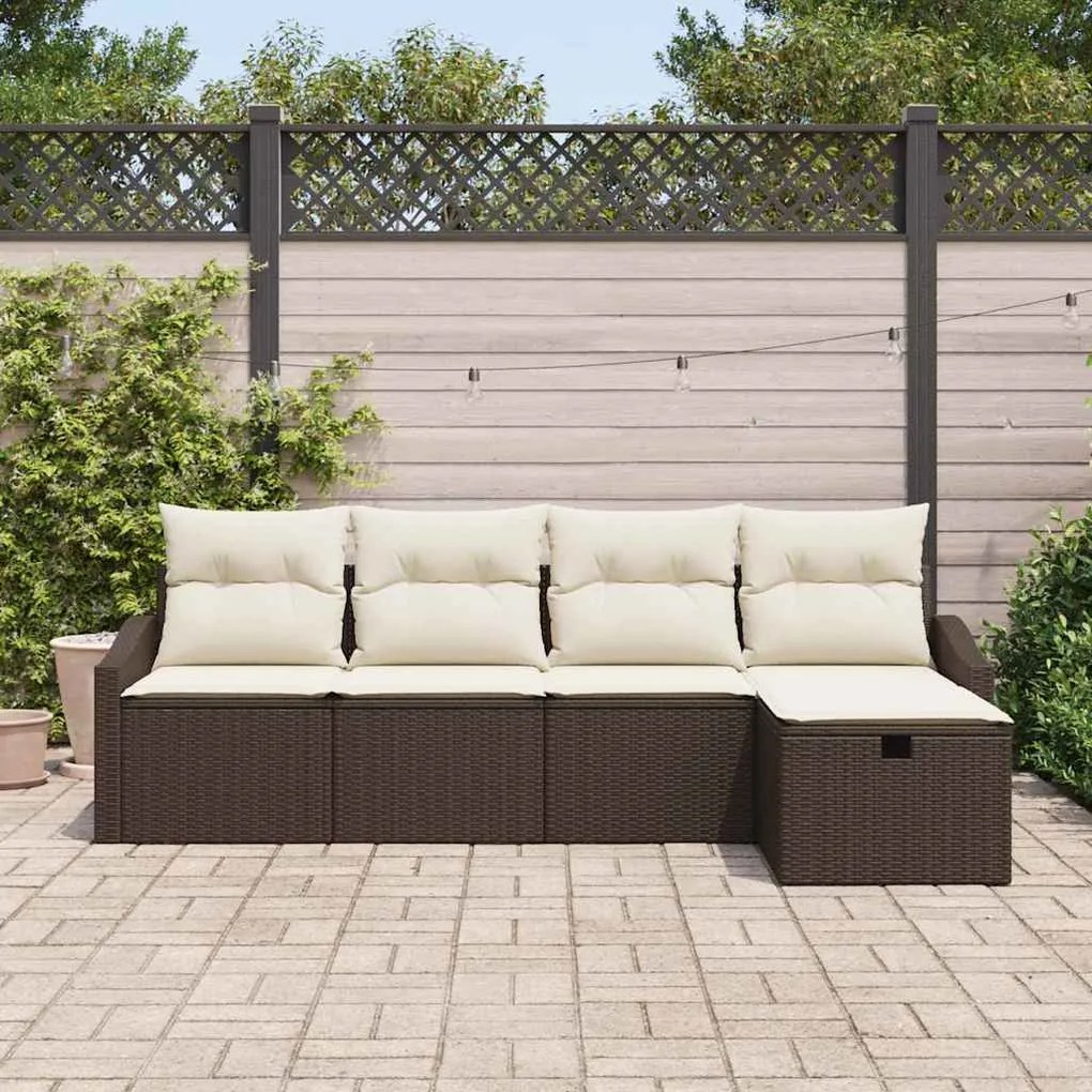 Conjunto de Sofás de Jardim 5 Peças com Almofadas Marrom em Rattan e P