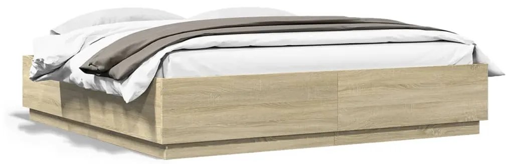 vidaXL Estrutura cama c/ luzes LED derivados madeira carvalho sonoma