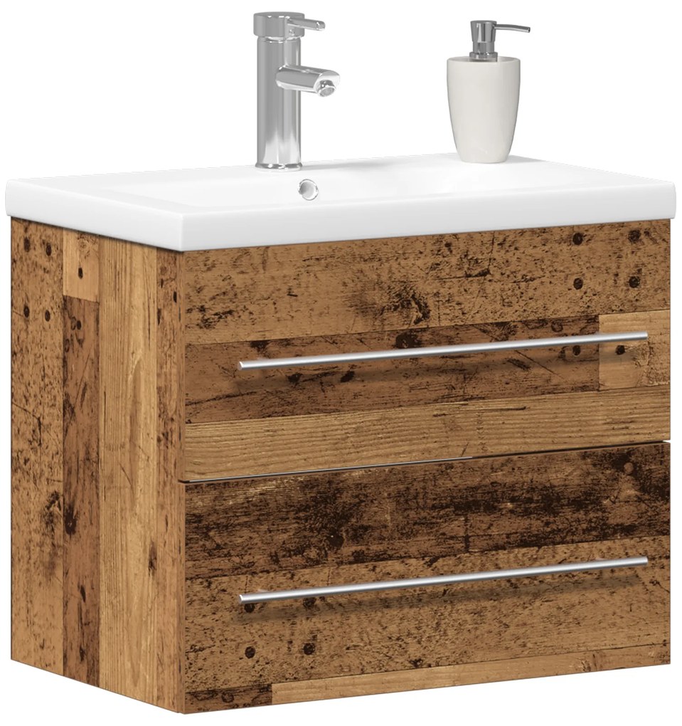 Gabinete de Pia de Casa de Banho com Lavabo Embutido Madeira Velha Mad