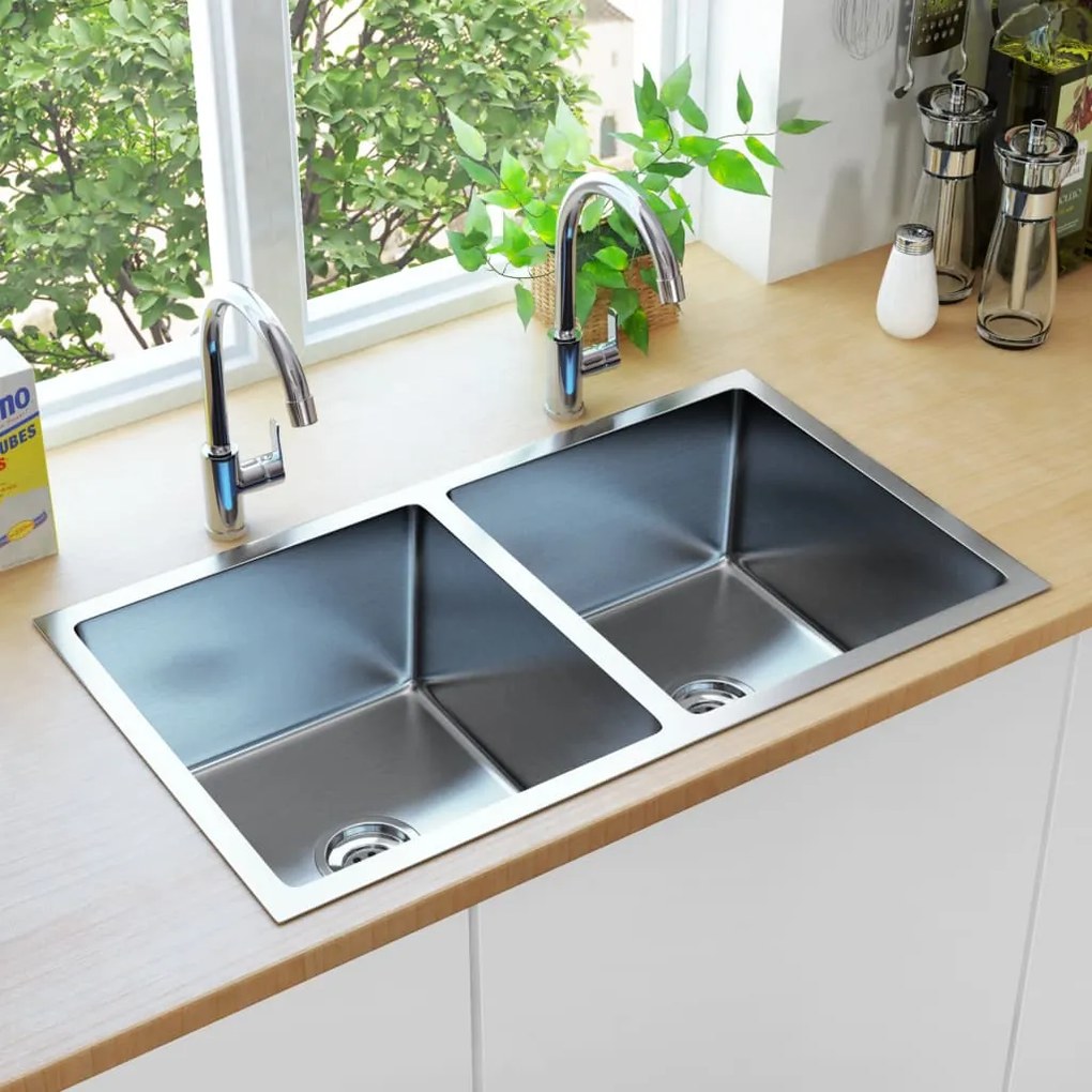 145079 vidaXL Lava-louça de cozinha artesanal aço inoxidável