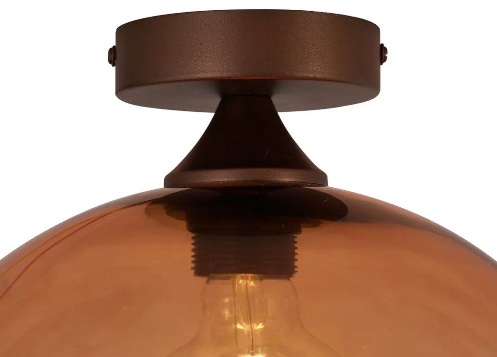 Plafon Art Deco Bronze Escuro com Vidro Castanho - Sandra
