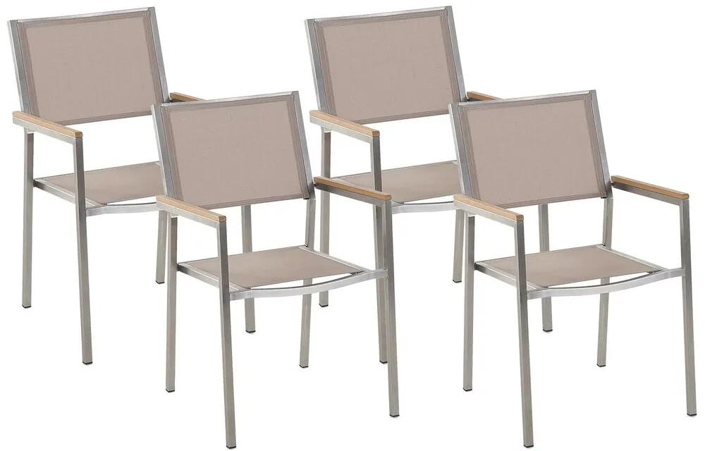 Conjunto de 4 cadeiras de jardim em metal e tela creme GROSSETO Beliani
