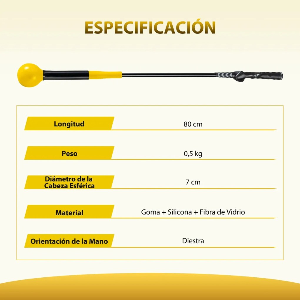 Taco de treino Golfe com cabeça pesada para melhorar o ritmo, a flexibilidade e o equilíbrio Exterior Amarelo