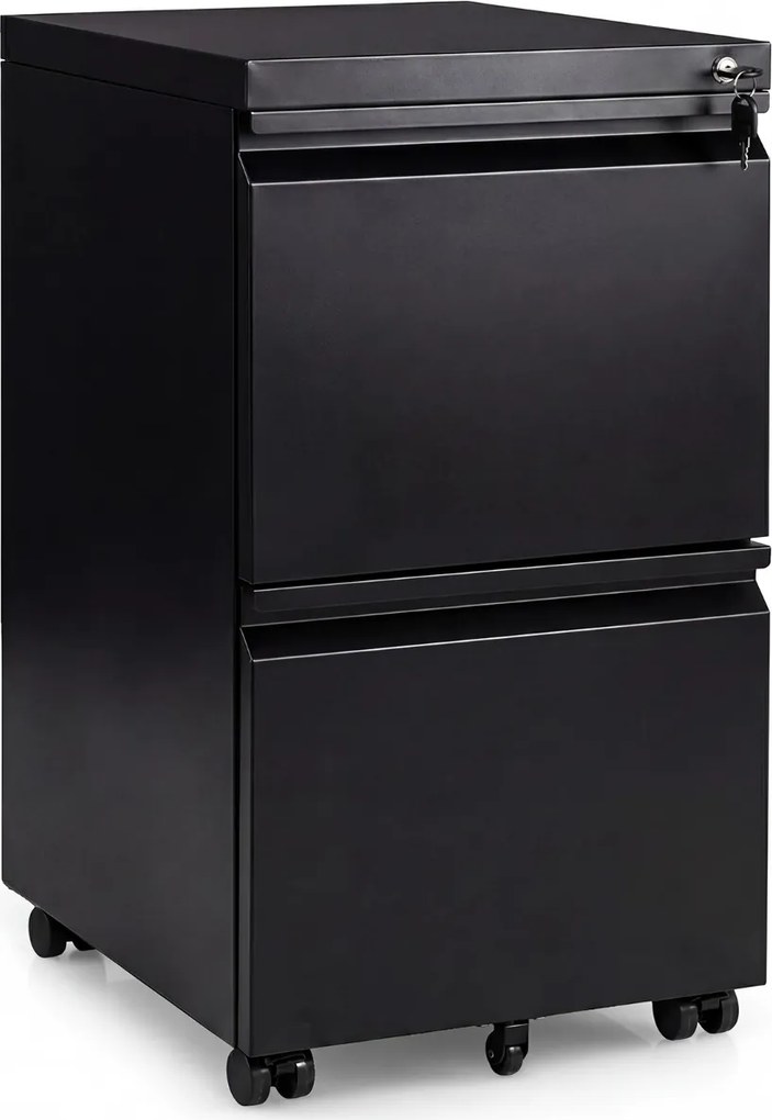 Armário de arquivo escritório móvel com 2 gavetas 44 x 37 x 67 cm, fechadura e 5 rodas, em metal, para arquivos de tamanho Carta, A4 e Legal, para esc