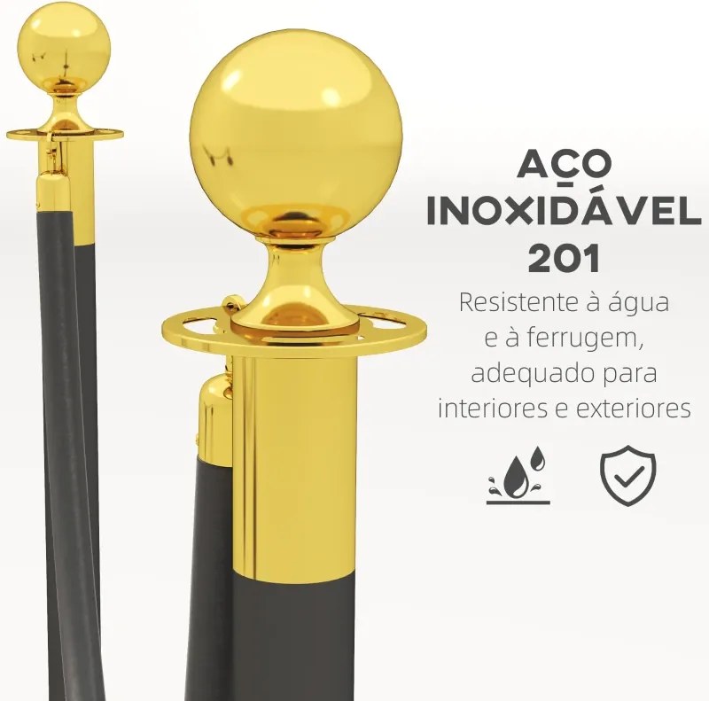 Postes Separadores em Aço Inoxidável 2 Unidades 96 cm de Altura Base Recarregável com Água 2 Cordas de Veludo Preto de 1,5 m para Teatro Festa Casamen