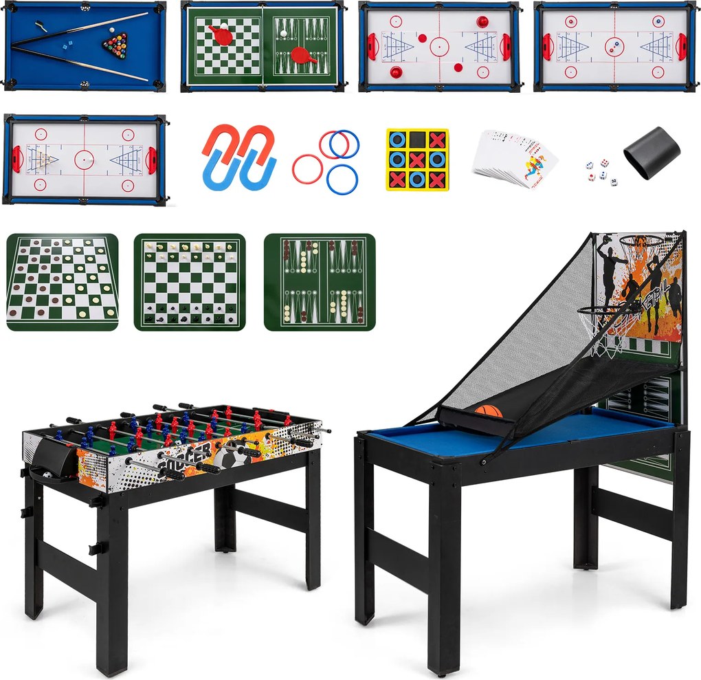 Mesa de jogos 14 em 1 com basquetebol, bilhar, matraquilhos, pingue-pongue, hóquei, xadrez e muito mais para festas e salas de jogos – Preta