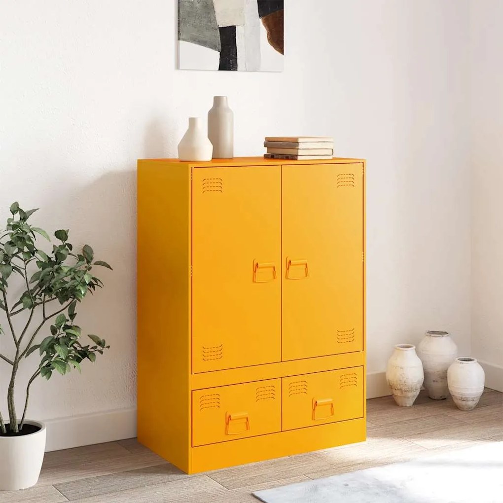 Aparador alto 67x39x95 cm aço amarelo mostarda