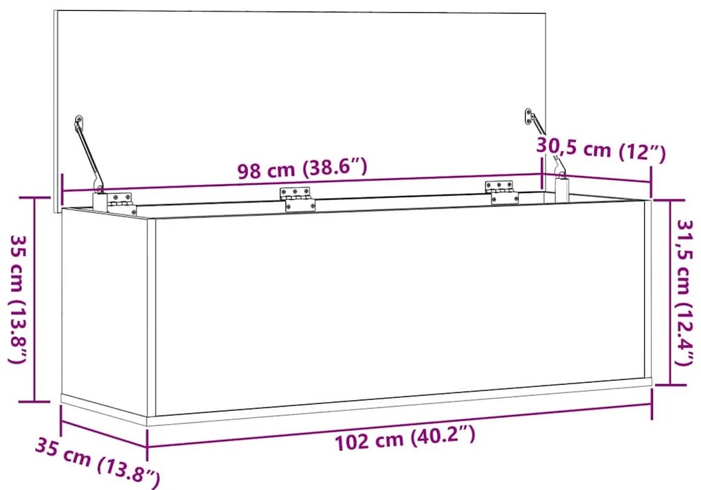 Caixa de Armazenamento vidaXL em Madeira Reciclada 102x35x35 cm com Ma