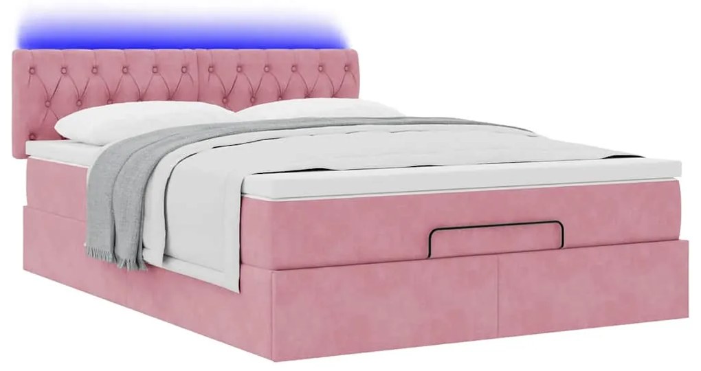 Estrutura de cama otomana com colchão 140x190 cm veludo rosa