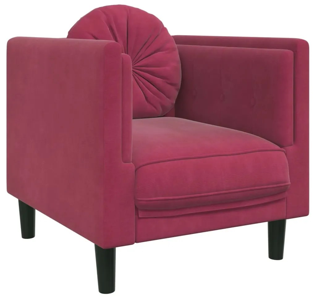 3 pcs conjunto de sofás com almofadas veludo vermelho-tinto