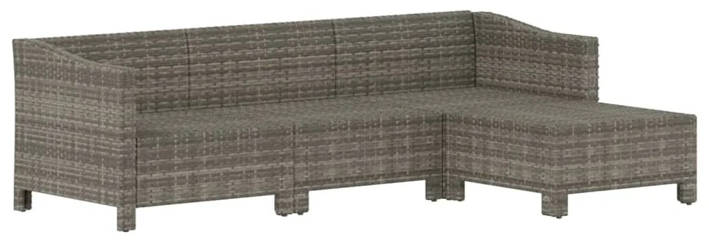 4 pcs conjunto lounge de jardim c/ almofadões vime PE cinzento