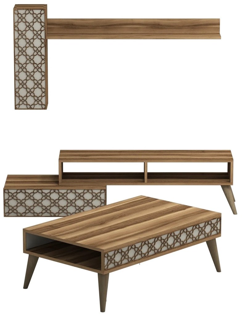 Conjunto de Mobiliário de Sala Planet – Nogueira e Creme