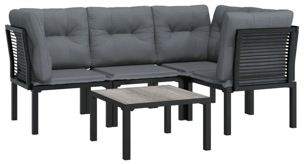 5 pcs conjunto lounge de jardim vime PE preto/cinzento