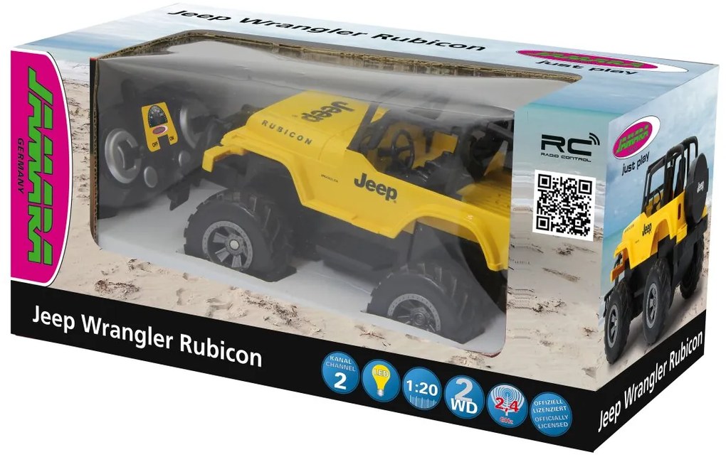 Carro Telecomandado Jeep Wrangler Rubicon 1:20 2,4GHz Amarelo