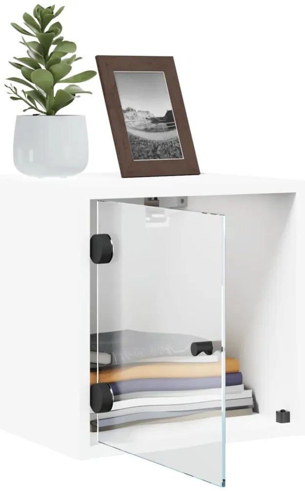 Mesas de cabeceira c/ portas de vidro 2 pcs 35x37x35 cm branco