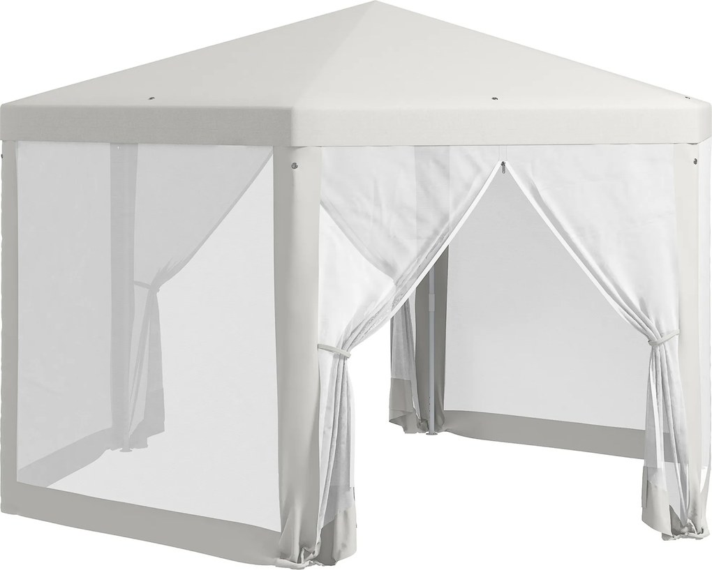 Outsunny Tenda Hexagonal 10 m² Estilo Aconchegante Aço Lacado Branco Poliéster 140 g/m² Impermeável | Aosom Portugal
