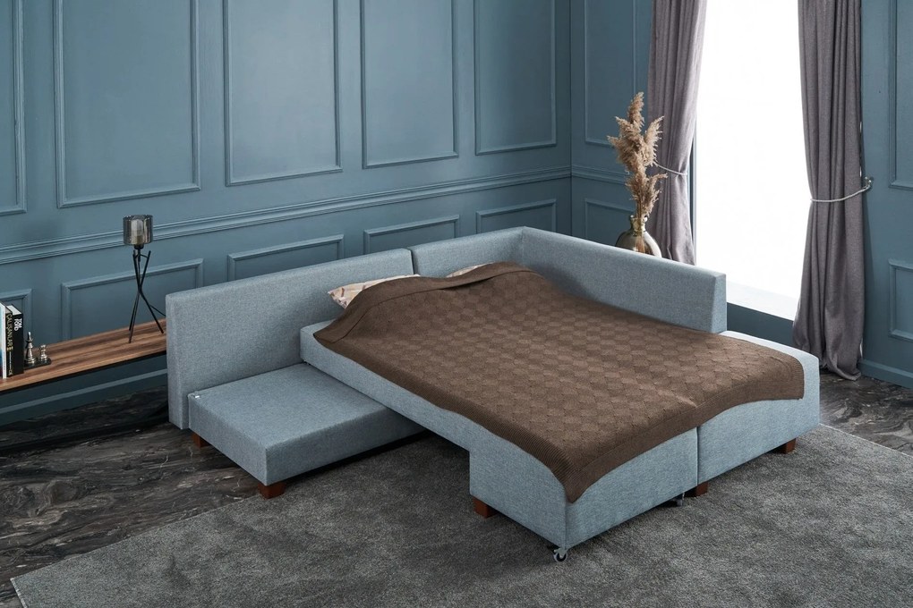Sofá-Cama de Canto Manama – Azul Claro – 280 x 85 x 206 cm