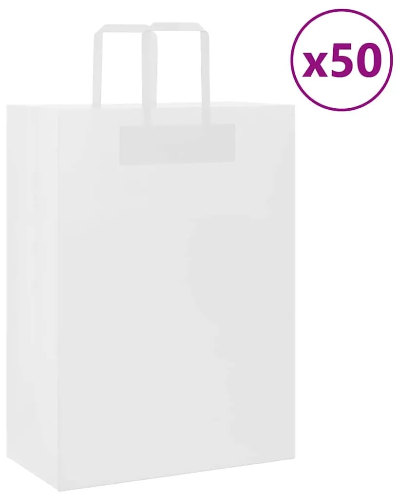 vidaXL Sacos de papel 50 unid com alças branco 32x17x44 cm