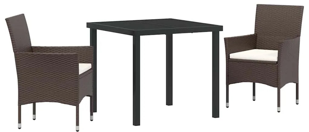 Conjunto de Jantar para Jardim de 3 Peças em Rattan Sintético Castanho