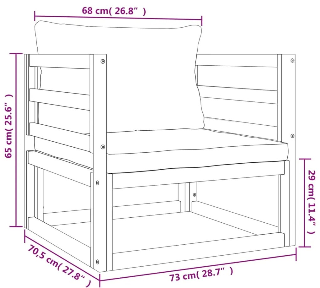 7pcs conjunto lounge de jardim madeira c/almofadões cinza-claro