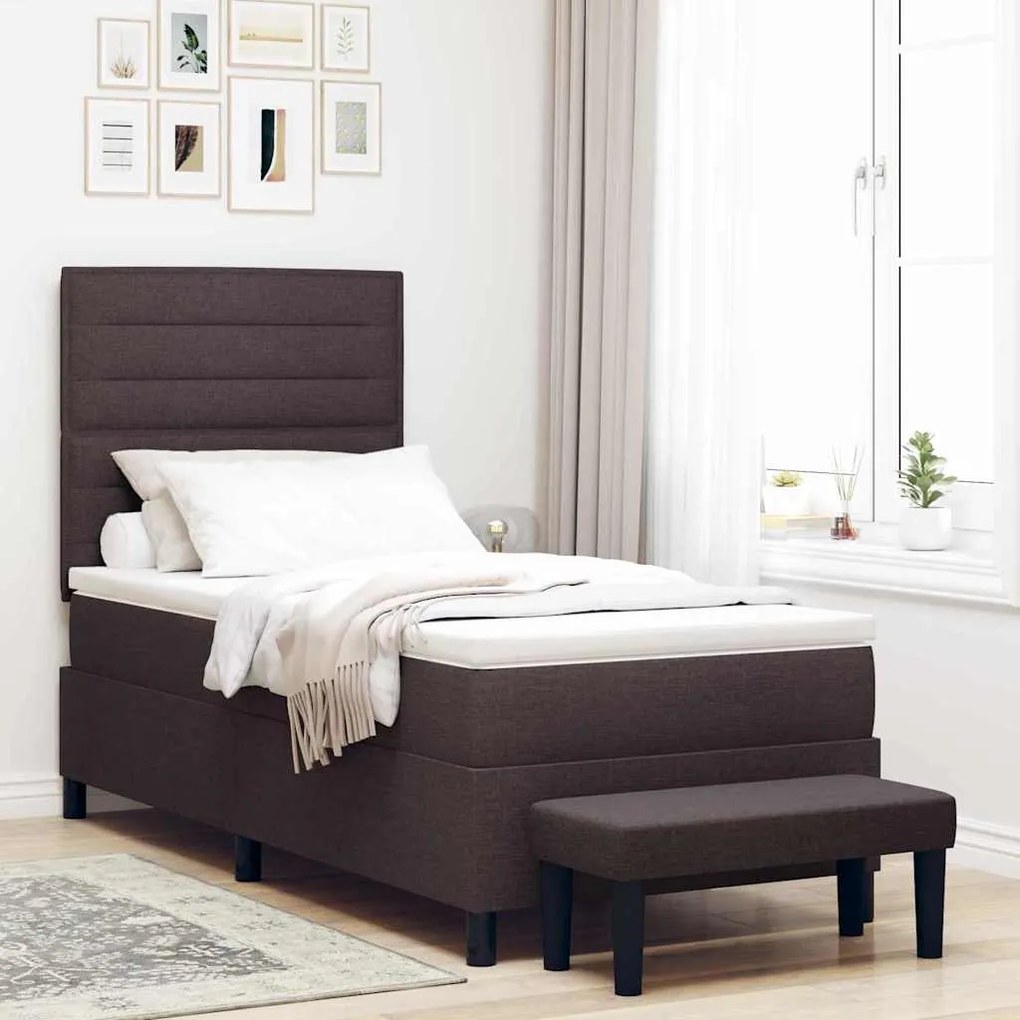 vidaXL Cama Box com Colchão &amp; Banco Cinza Escuro 90x190 cm Tecido